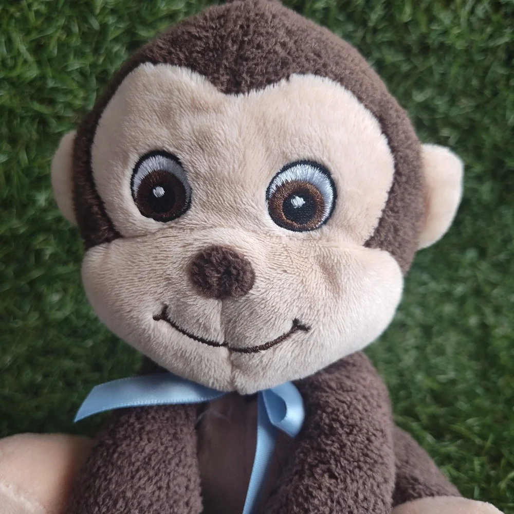 Garanimals Baby Monkey Plush Toy Blue Bow Ribbon 6 inch Brown Stuffed Animal Toy